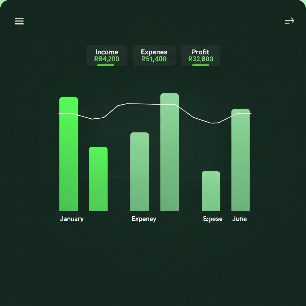 Financial chart showing income, expenses, and profit overview
